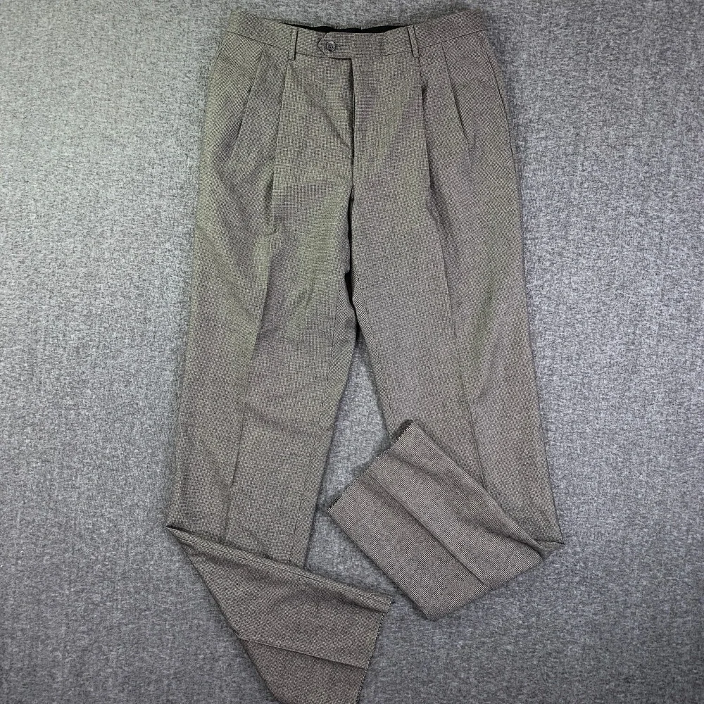 Jos A Bank Wool Dress Pants Men 34R Pleated Houndstooth Signature NEW